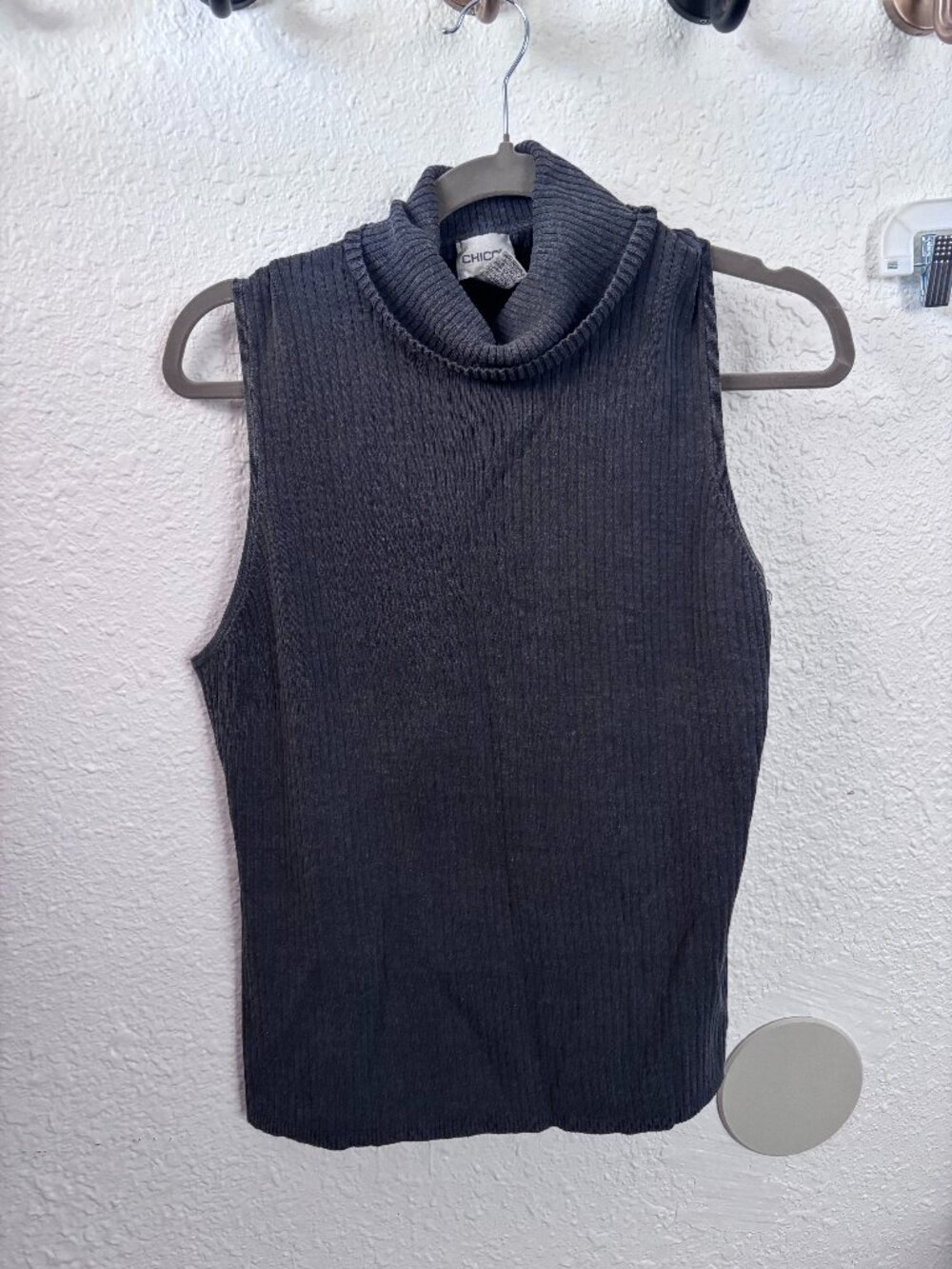 Chico's Women's Grey Silk Blend Turtleneck Sweater Tank Top Size 3 layering